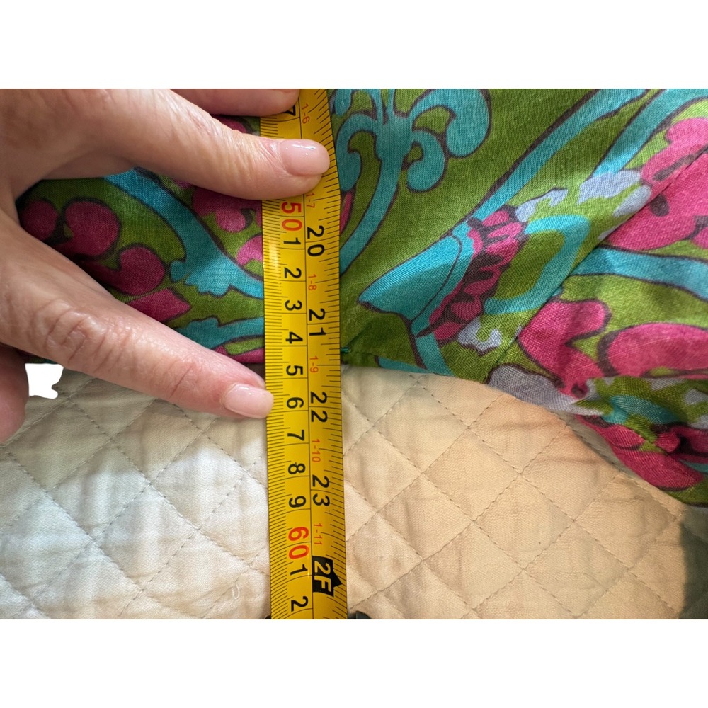 Bella Tu Women XL Green Pink Block Print Ruffle Dress Side Zip Pockets - Picture 6 of 14